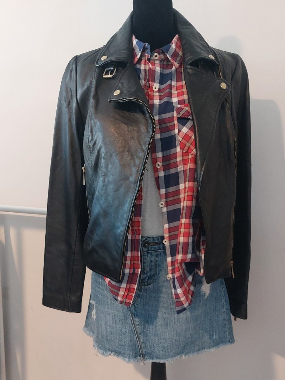 Vintage Victoria's Secret 100% Genuine Leather Moto Jacket Black S/P